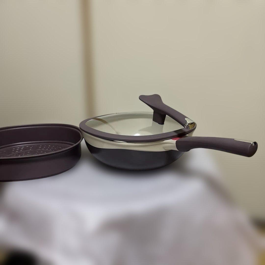 蒸し器付き中華鍋フライパン31cm紫色