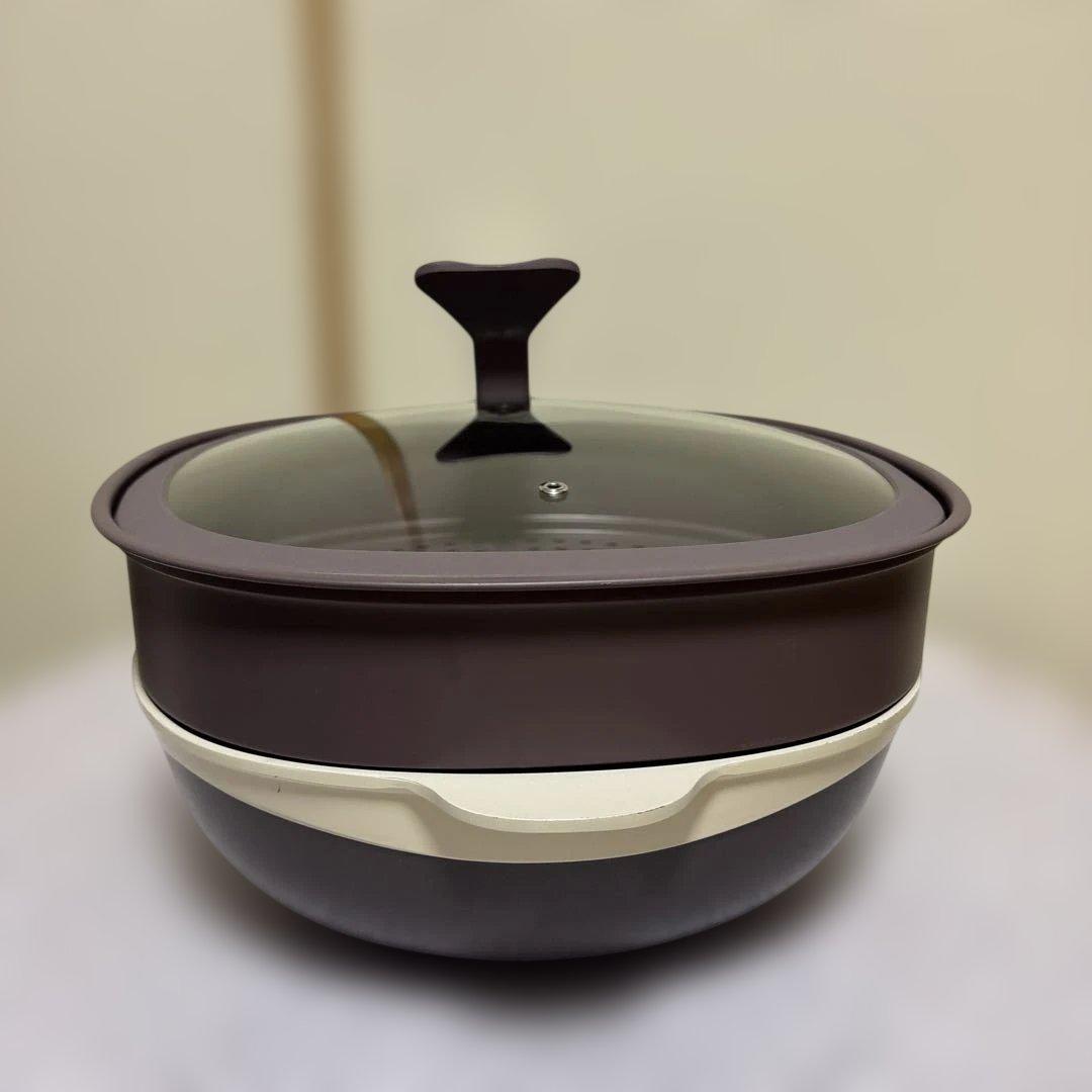 蒸し器付き中華鍋フライパン31cm紫色