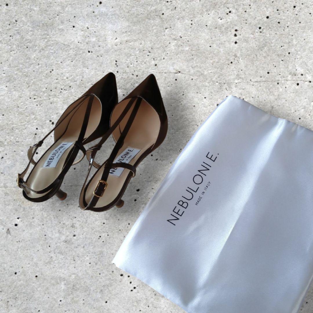NEBULONIE ブラウン エナメル　ポインテッドトゥ シューズ 38