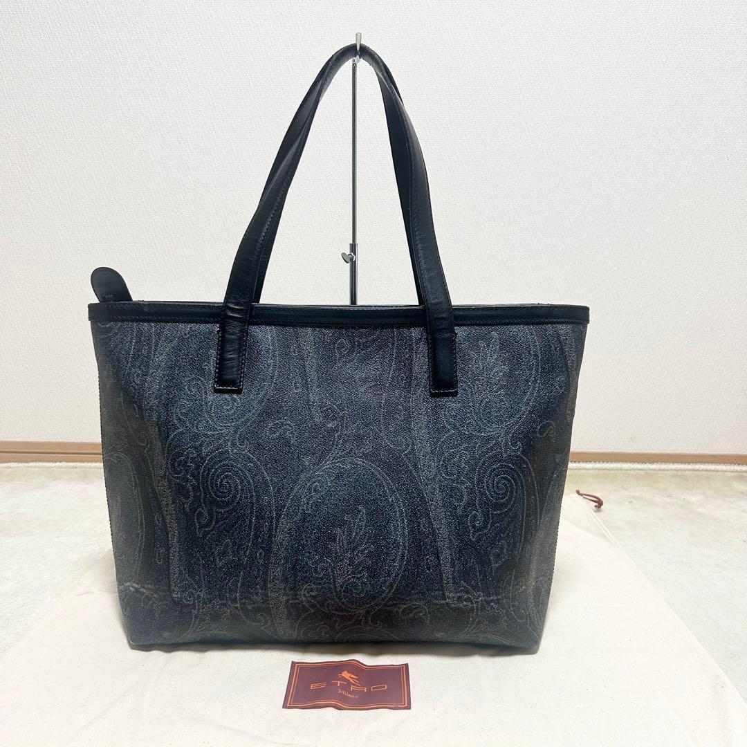 希少　エトロ　ETRO トートバッグ　ペイズリー柄　黒　PVCレザー　A4収納