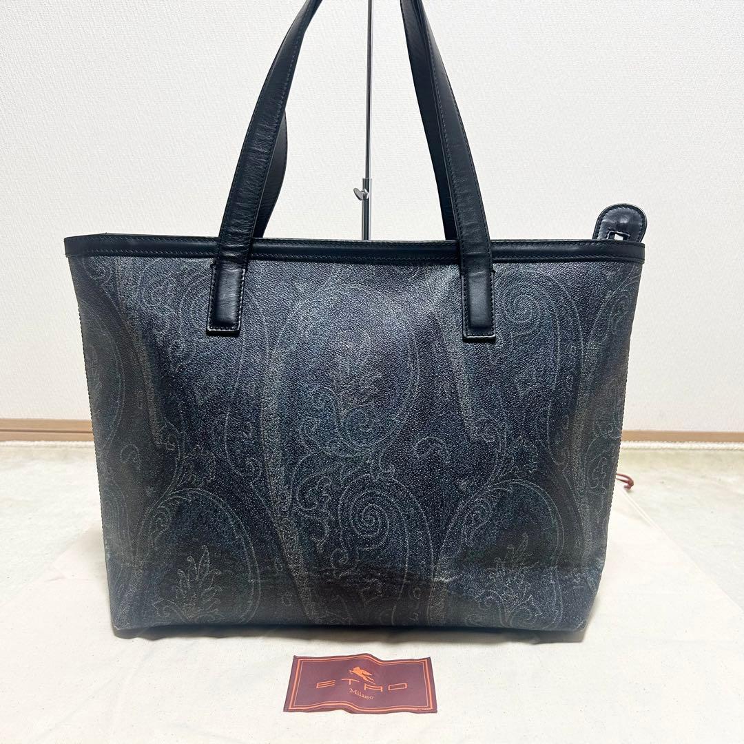希少　エトロ　ETRO トートバッグ　ペイズリー柄　黒　PVCレザー　A4収納