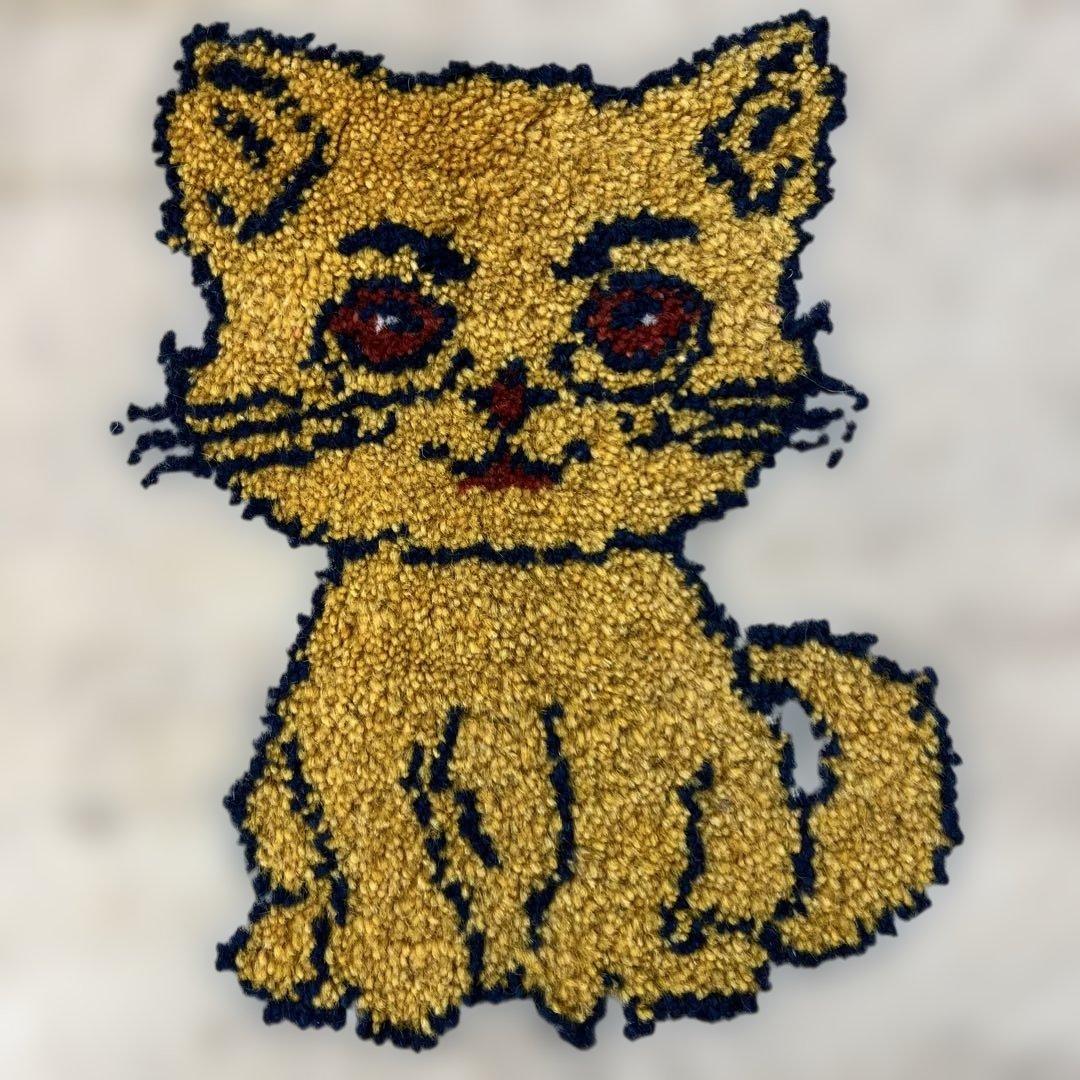 ペルシャギャベ　ペルシャ　手織　40×40 イラン　ウール　ネコ