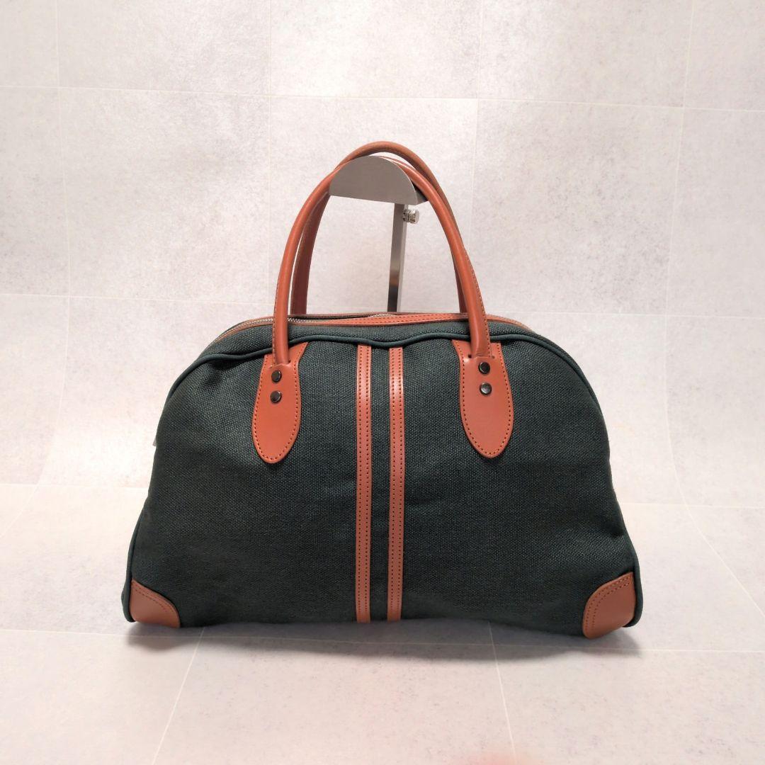 【極美品】一澤信三郎帆布 ボストンバッグ 緑麻 麻帆布×レザー 京都 日本製