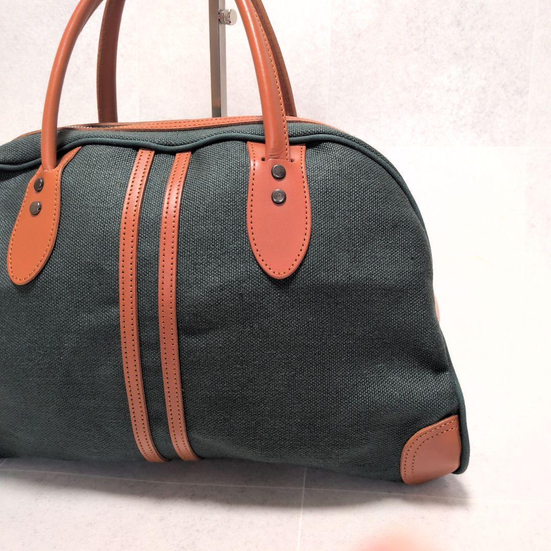 【極美品】一澤信三郎帆布 ボストンバッグ 緑麻 麻帆布×レザー 京都 日本製