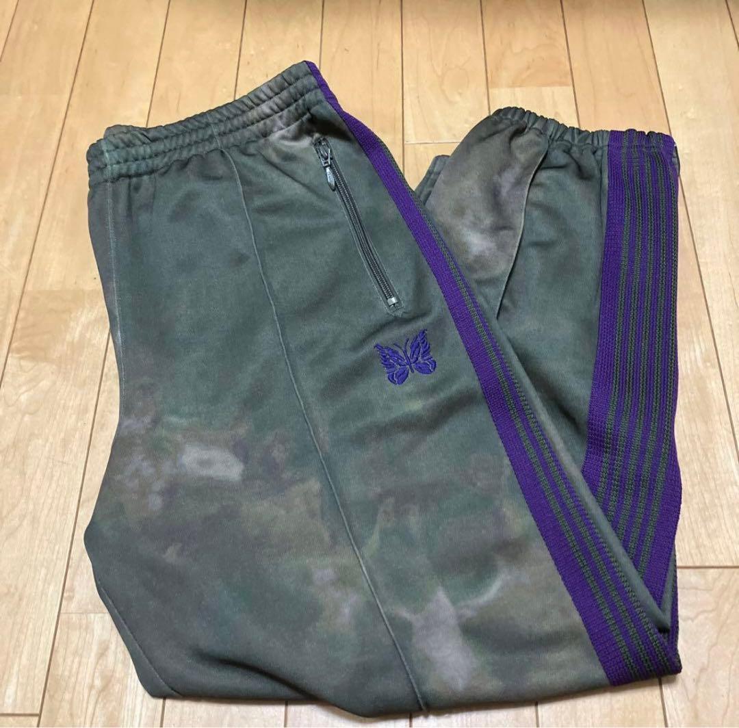 美品　needles トラックパンツ　ジップド　グリーン　迷彩　ブリーチ加工