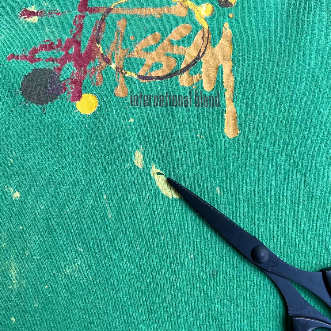 【90年代アメリカ製、ペイントデザイン】stussyストリートTシャツ古着緑M