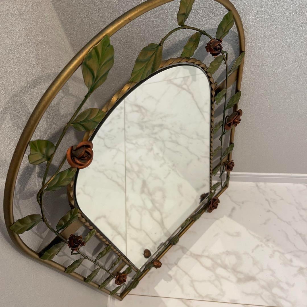 ウォールミラー　ミラー　姿見　アンティーク　薔薇　鏡　インテリア