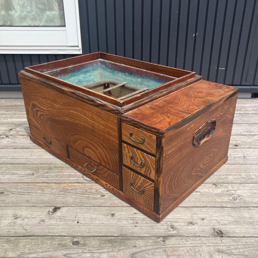 昭和レトロ 木製 長火鉢 五徳付き 5杯 引き出し収納付き 火鉢 囲炉裏 古家具