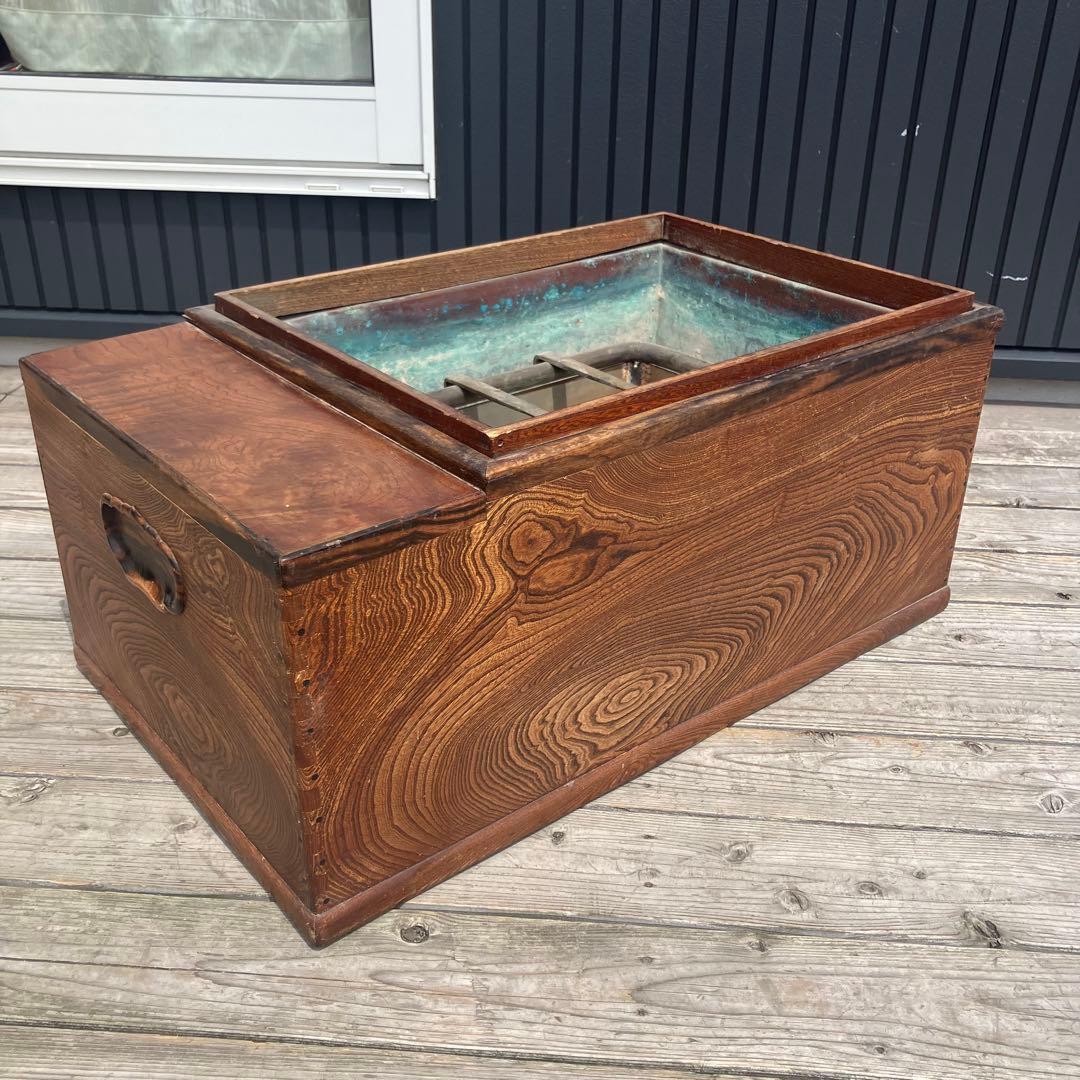 昭和レトロ 木製 長火鉢 五徳付き 5杯 引き出し収納付き 火鉢 囲炉裏 古家具