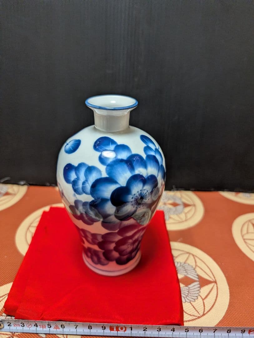 中国花瓶一輪挿し青と白の花柄の陶器花瓶