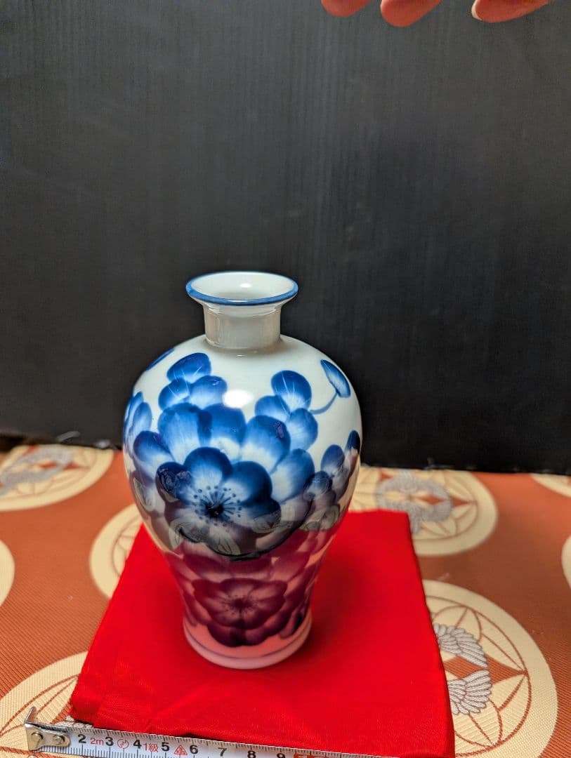 中国花瓶一輪挿し青と白の花柄の陶器花瓶