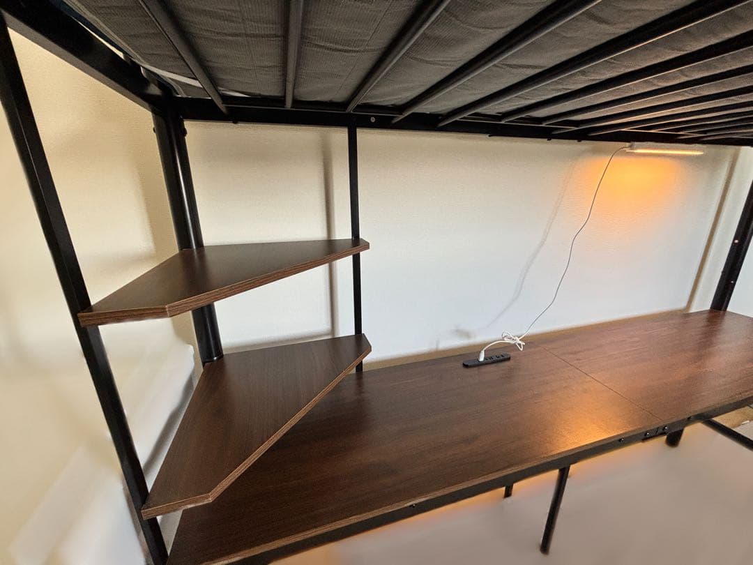 ロフトベッド デスク付き ベッドフレーム シングルベッド　LEDライト付き