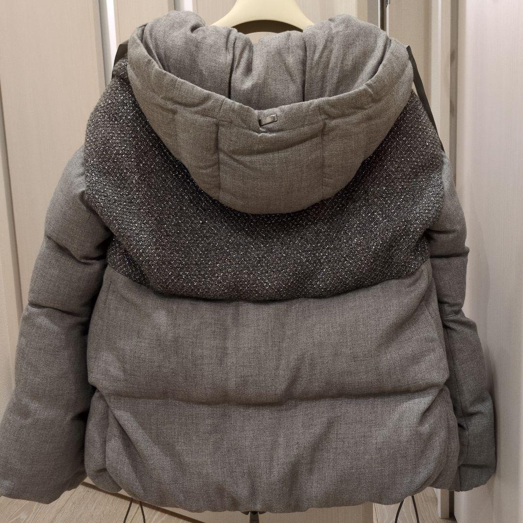 週末SALE☆ ヘルノ 異素材ミックス ダウンジャケット グレー ラメ 40