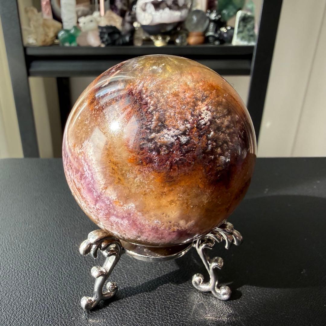 天然石オーラライト共生フローライトのスフィア　丸玉　置物NO.020901