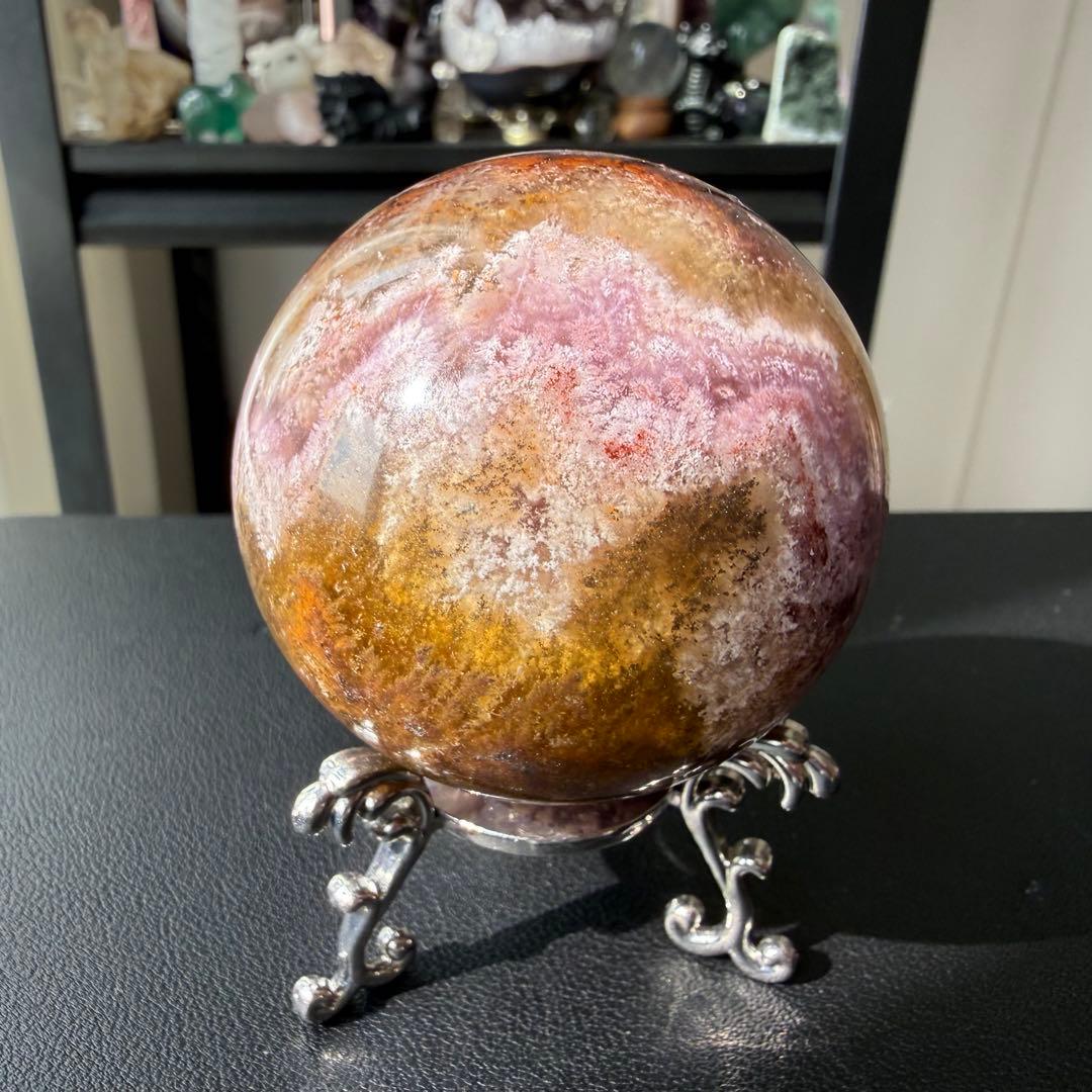 天然石オーラライト共生フローライトのスフィア　丸玉　置物NO.020901