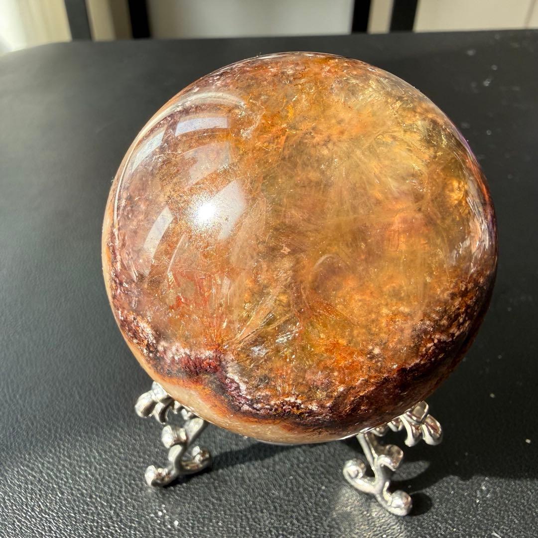 天然石オーラライト共生フローライトのスフィア　丸玉　置物NO.020901