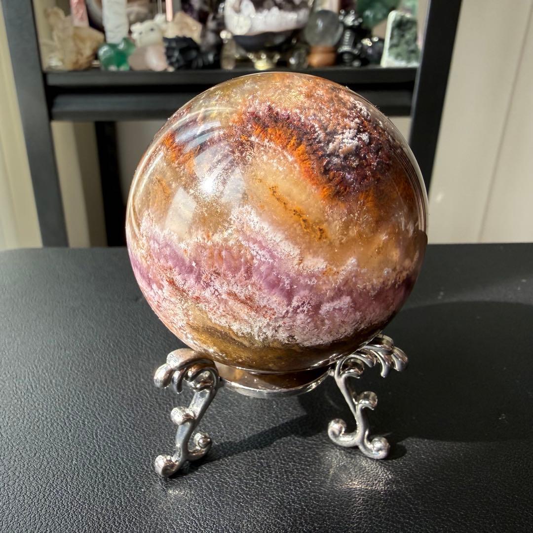 天然石オーラライト共生フローライトのスフィア　丸玉　置物NO.020901