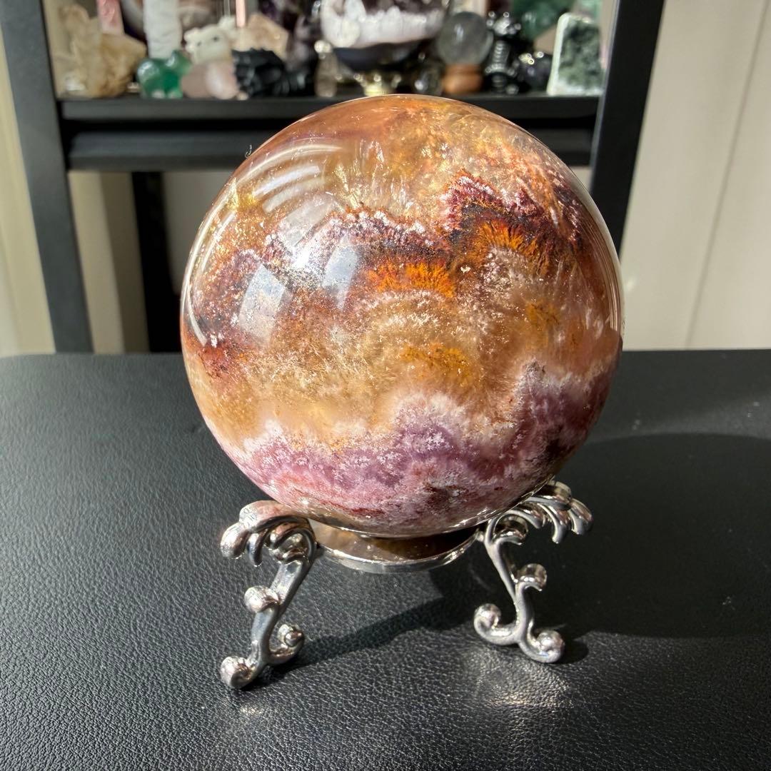 天然石オーラライト共生フローライトのスフィア　丸玉　置物NO.020901