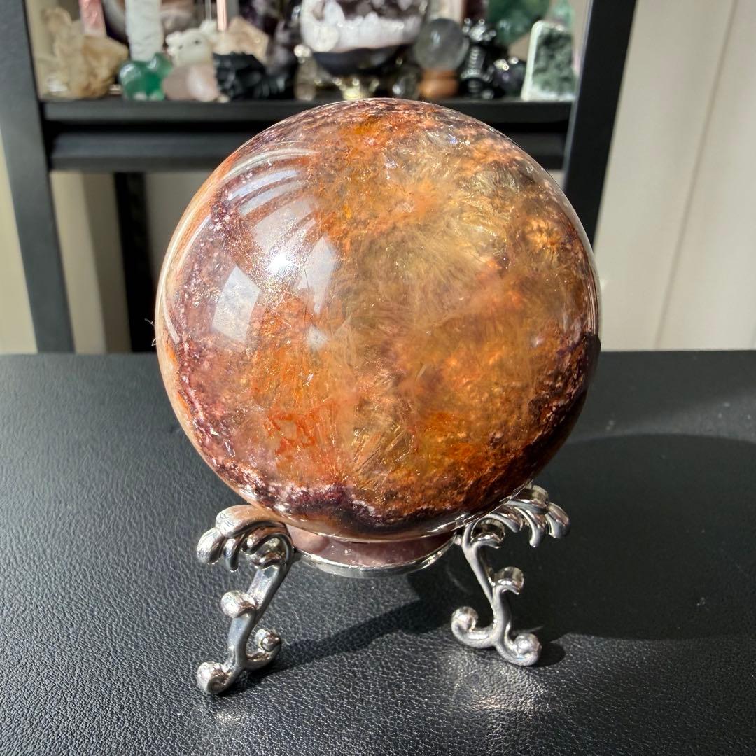 天然石オーラライト共生フローライトのスフィア　丸玉　置物NO.020901