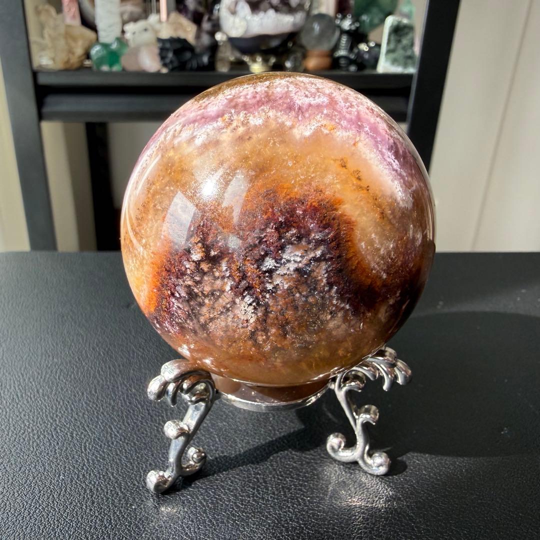 天然石オーラライト共生フローライトのスフィア　丸玉　置物NO.020901