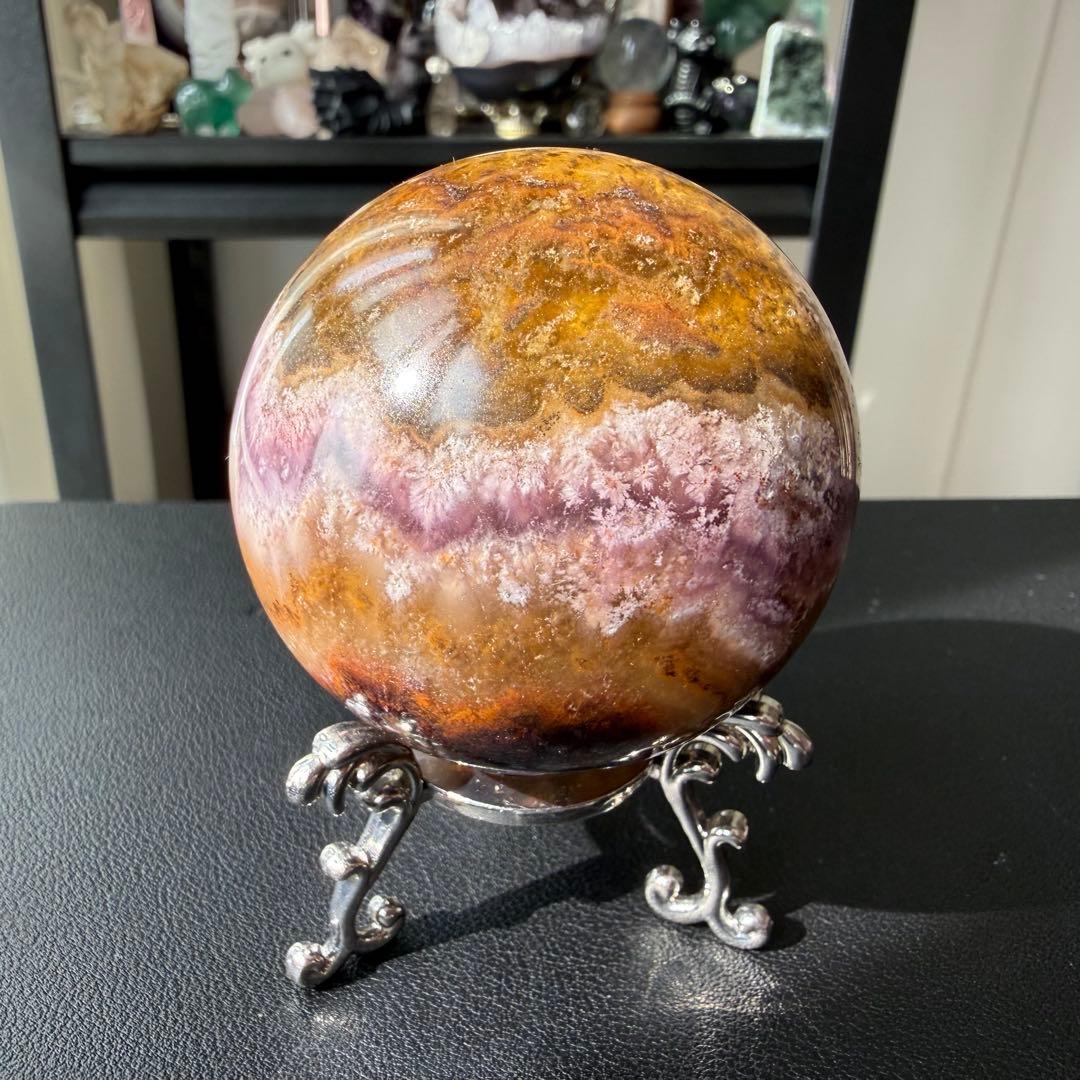 天然石オーラライト共生フローライトのスフィア　丸玉　置物NO.020901