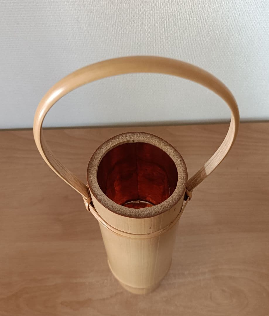 雲亭生造　古竹かけ筒華入　共箱付　掛け花入　茶道具