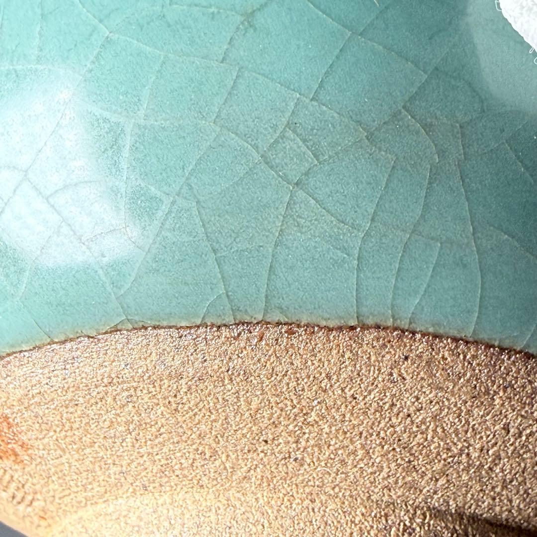 初代　松本佩山　本人作　青磁小服茶碗　共箱　翡翠色　上品な貫入　希少な器