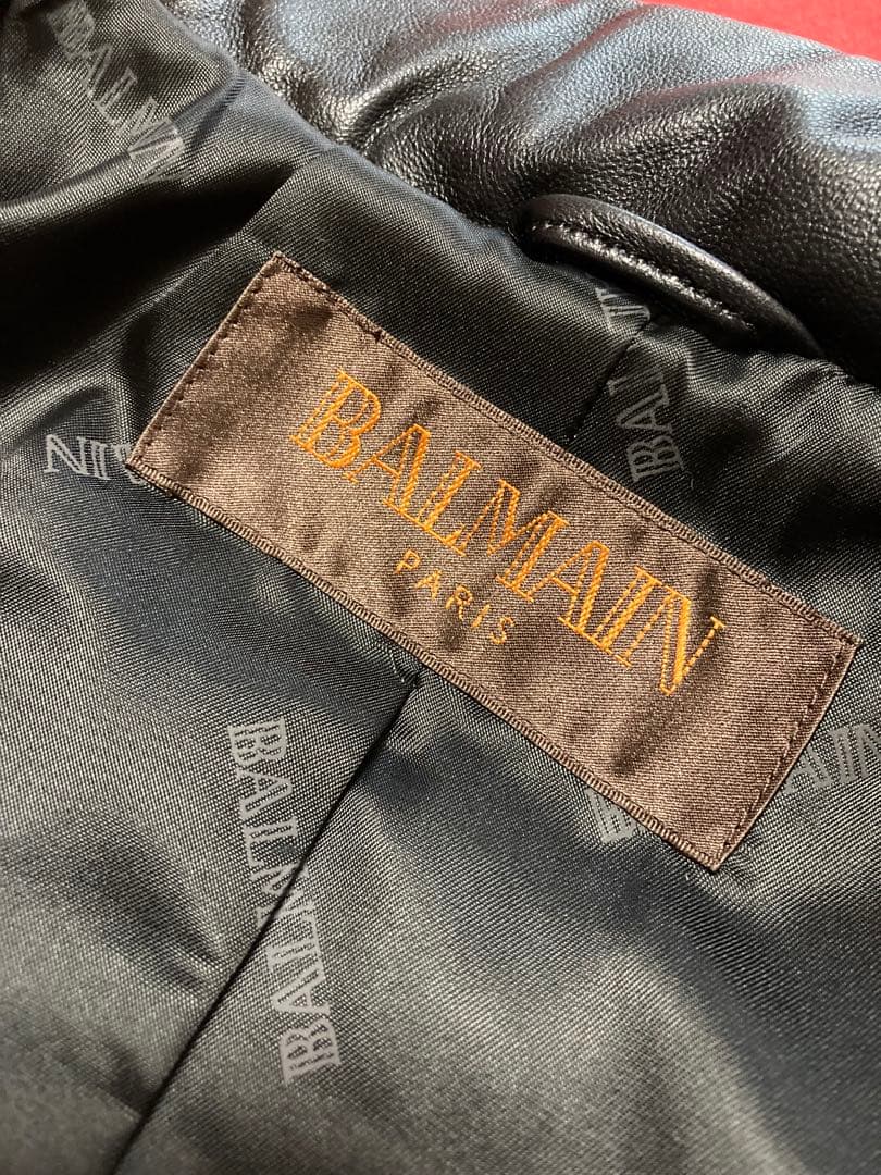 バルマン　ラムレザーロングコート　ダブル