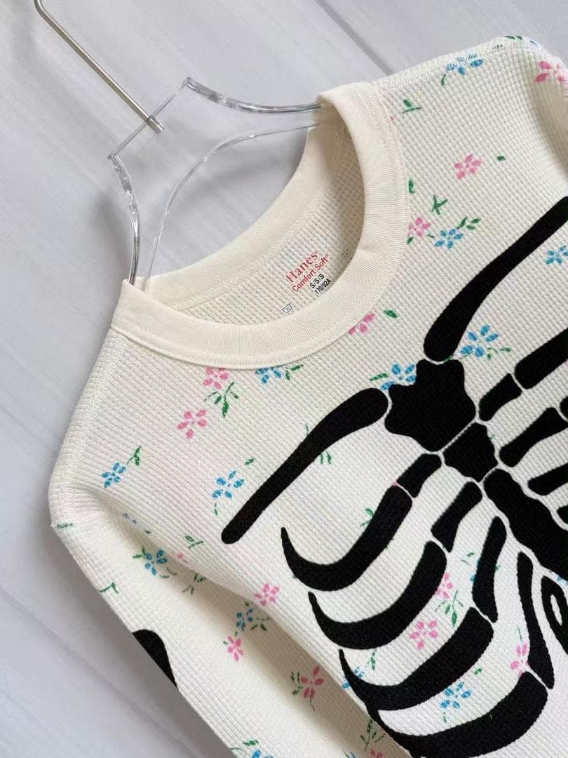 美品 Hanes 骸骨プリント 長袖Tシャツ M