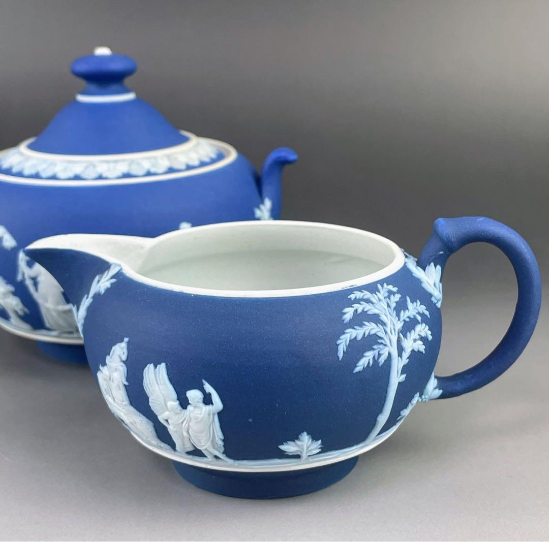 希少 アンティーク ウェッジウッド ジャスパーウェア シュガーボウル クリーマー