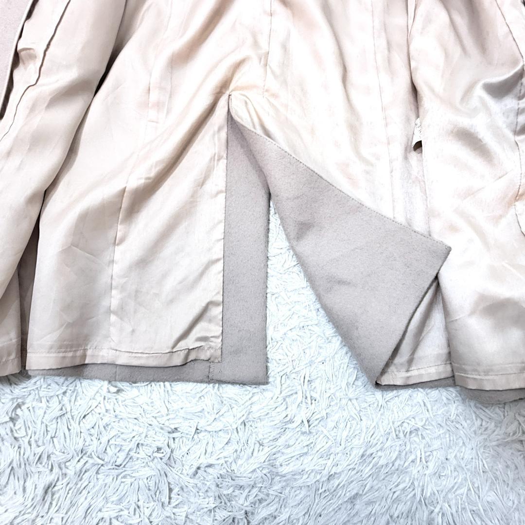 美品AKT&TMカシミヤ100ロングコートブルーフォックスファー襟ベージュ