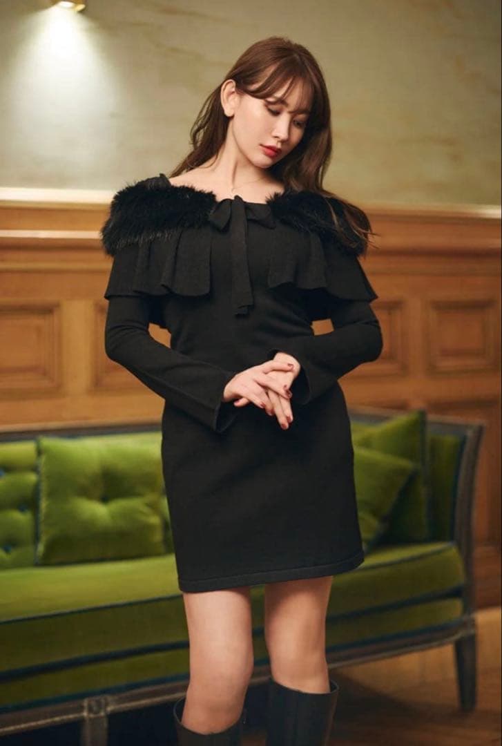 ワンピース Herlipto Ritz Faux Fur Mini Dress black