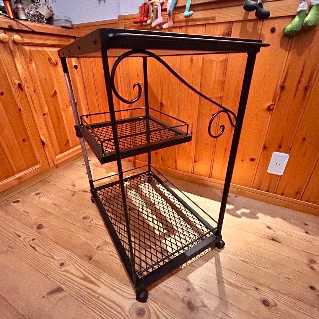 キッチンワゴン　ヘリンボーン　高さ調整可能　什器　ガレージ収納　アイアンラック