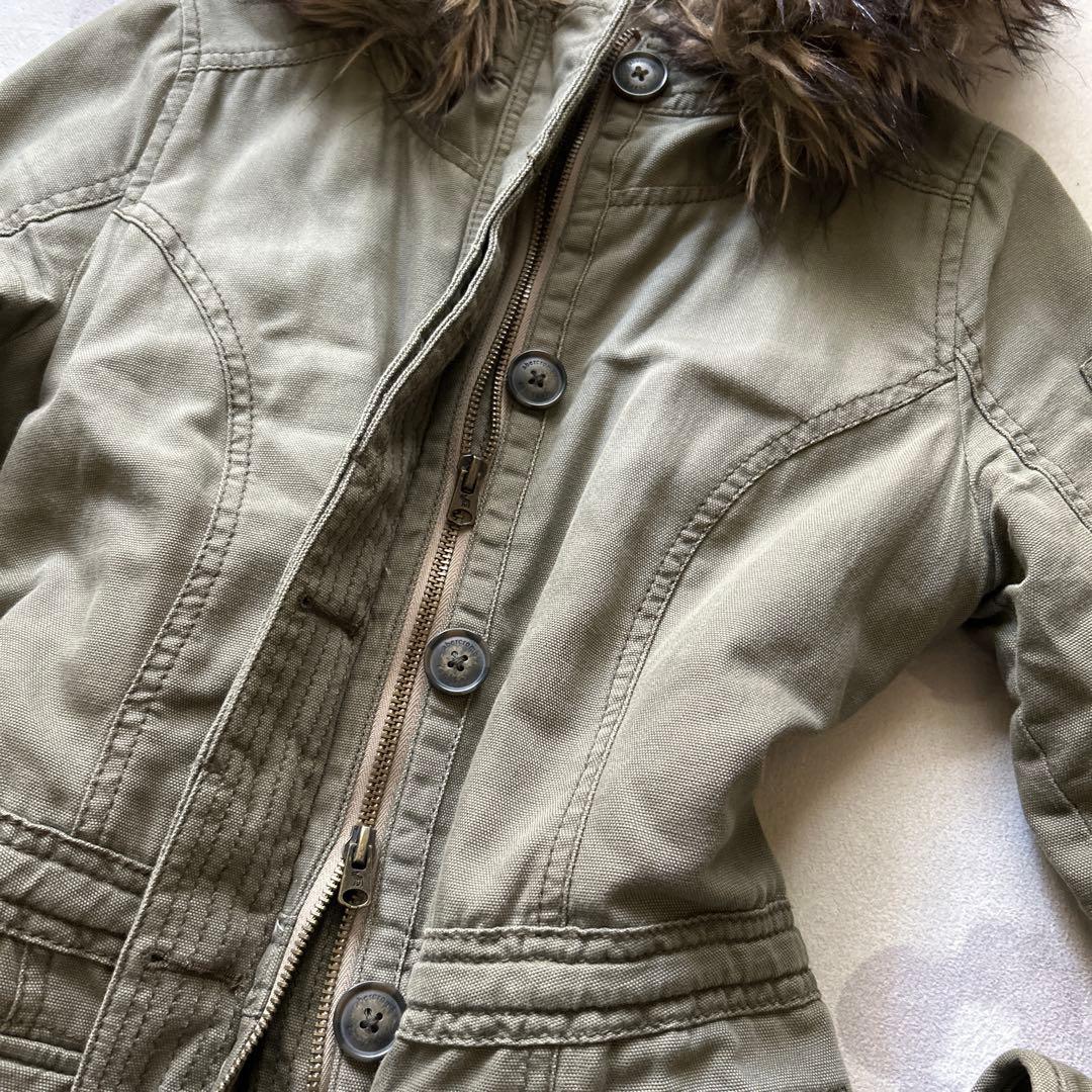 y2k 平成ギャル　ミリタリー　ダメージ加工　ボア　カーキ　ビッグフード