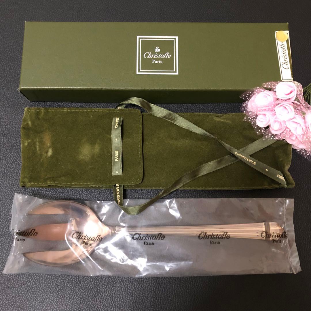 希少未開封クリストフルアリアゴールドリングサラダサービングフォーク変色防止布袋付