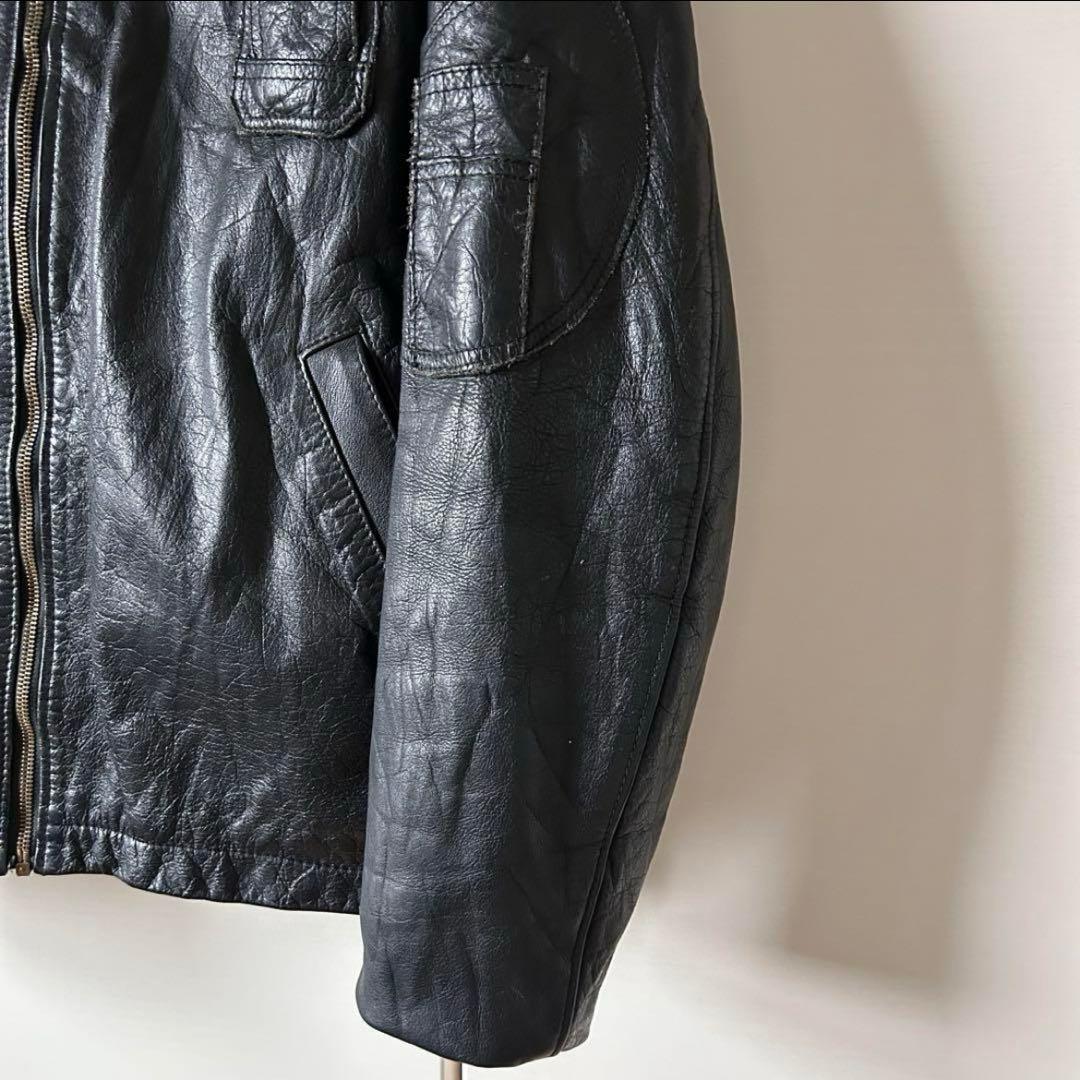 フランス軍 民間 パイロットジャケット レザー 黒 美品