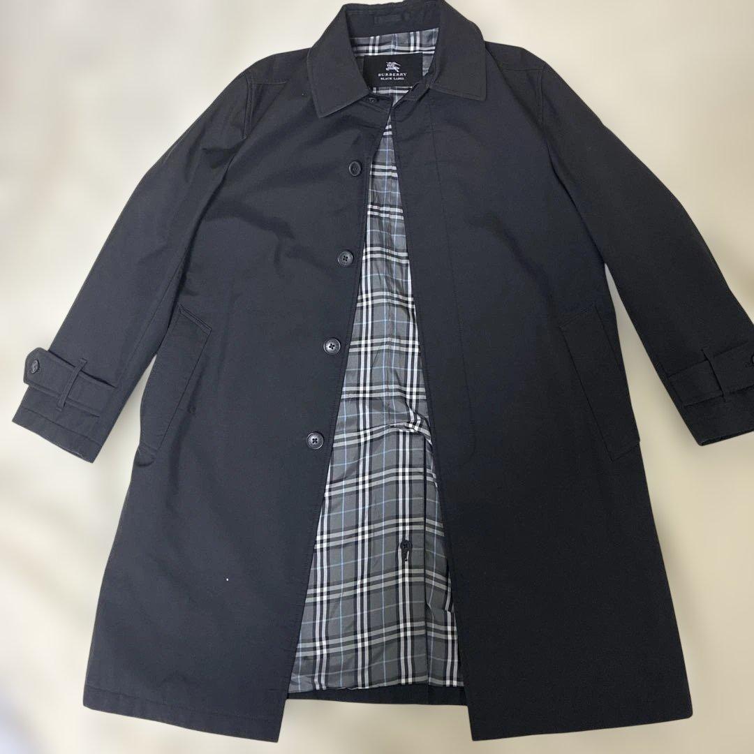 黒 ステンカラーコート ノバチェック