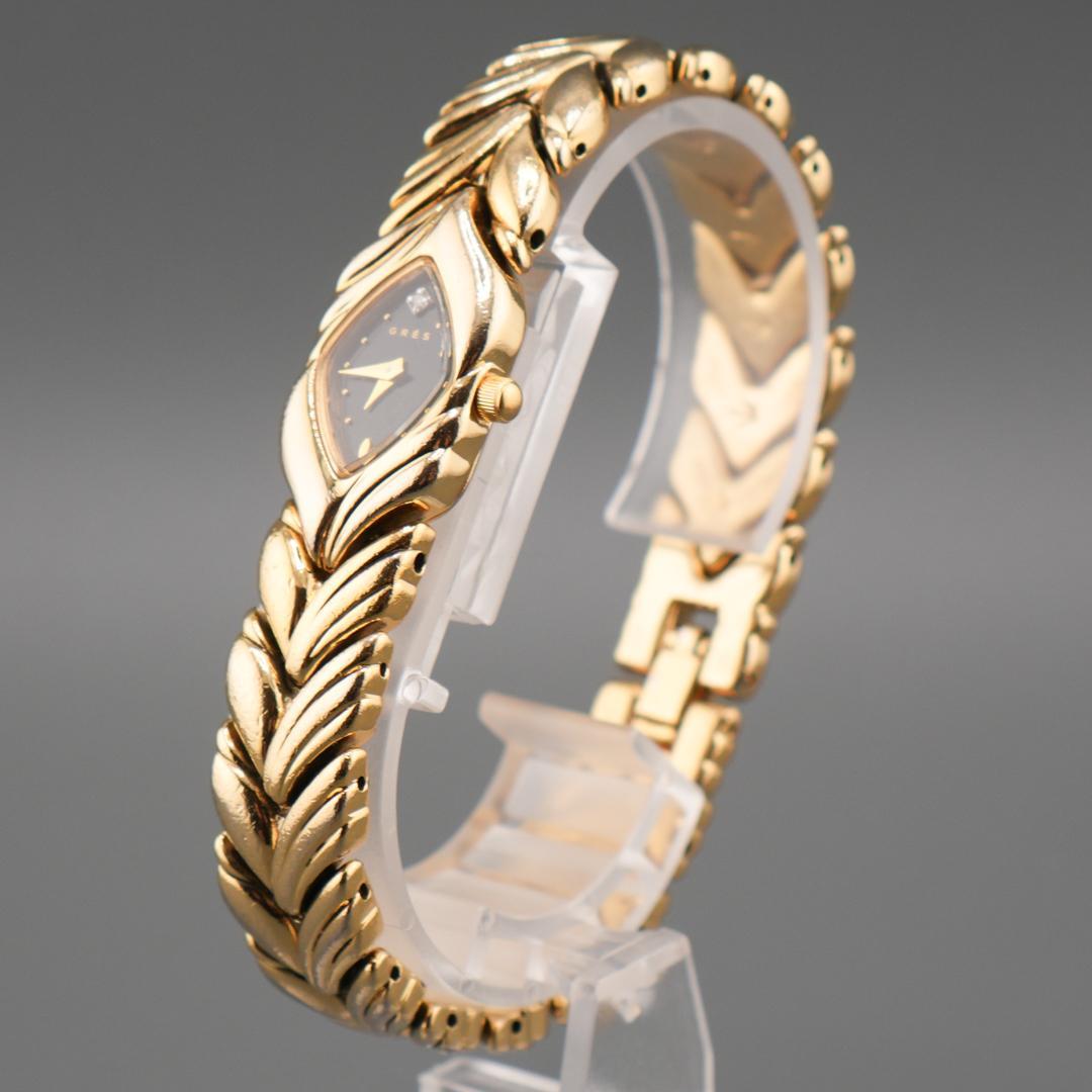 美品 GRES 1P ゴールド ブレスレッド 腕時計 電池新品 クォーツ