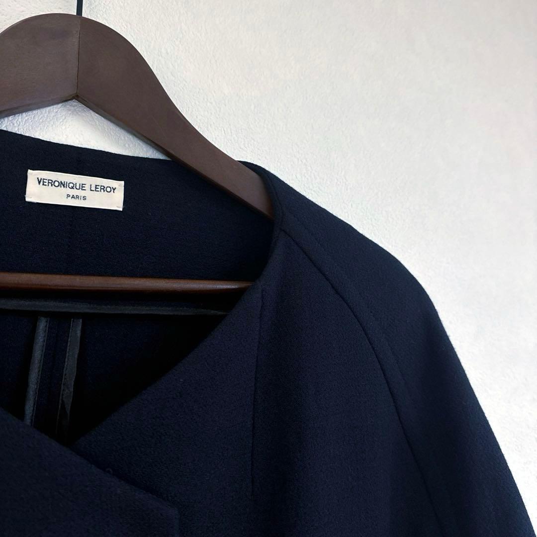 マルティニーク購入　ヴェロニクルロワの上品ノーカラーウールコート20万　黒
