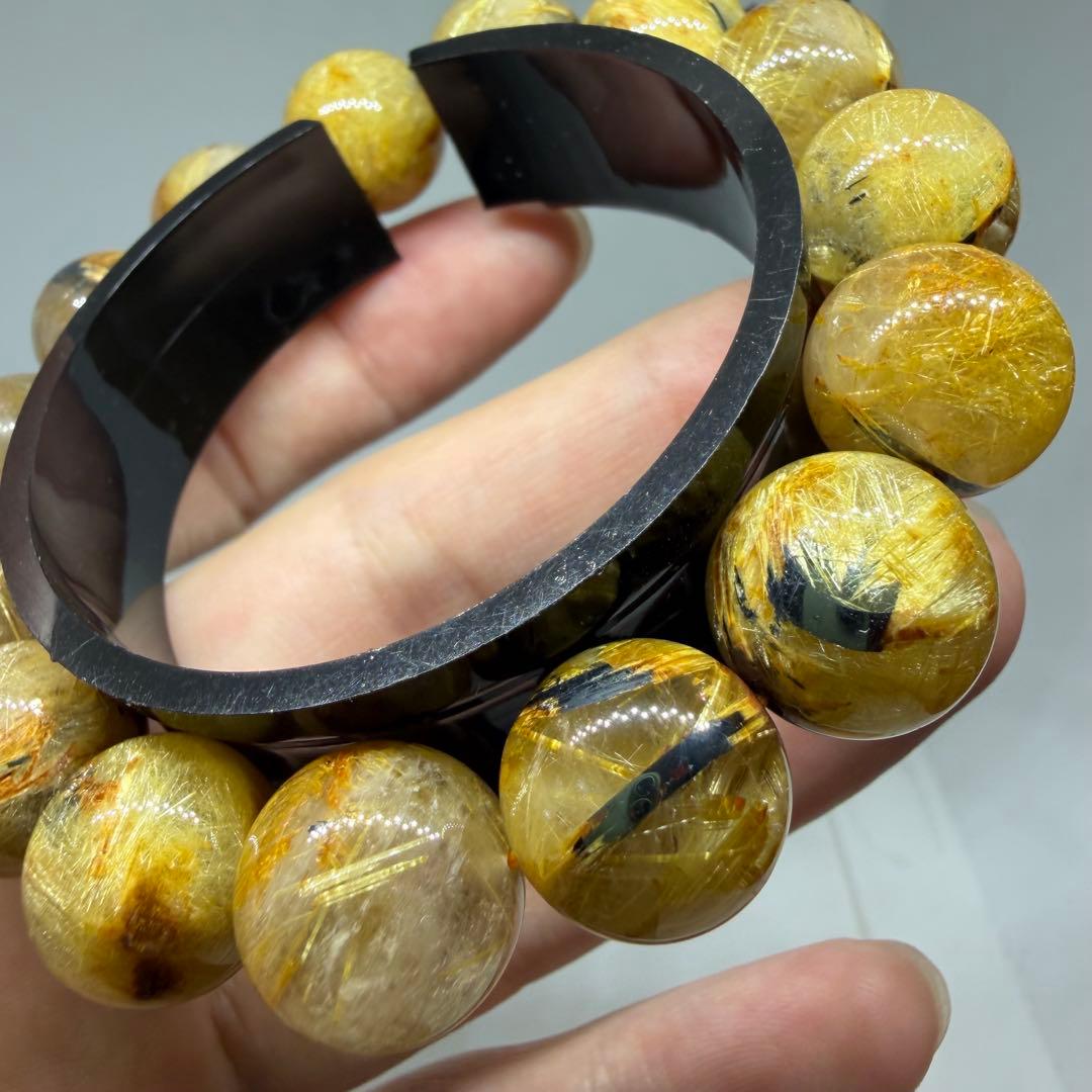 □119 大玉 ブレスレット 太陽放射 ゴールドタイチン ルチルクォーツ□