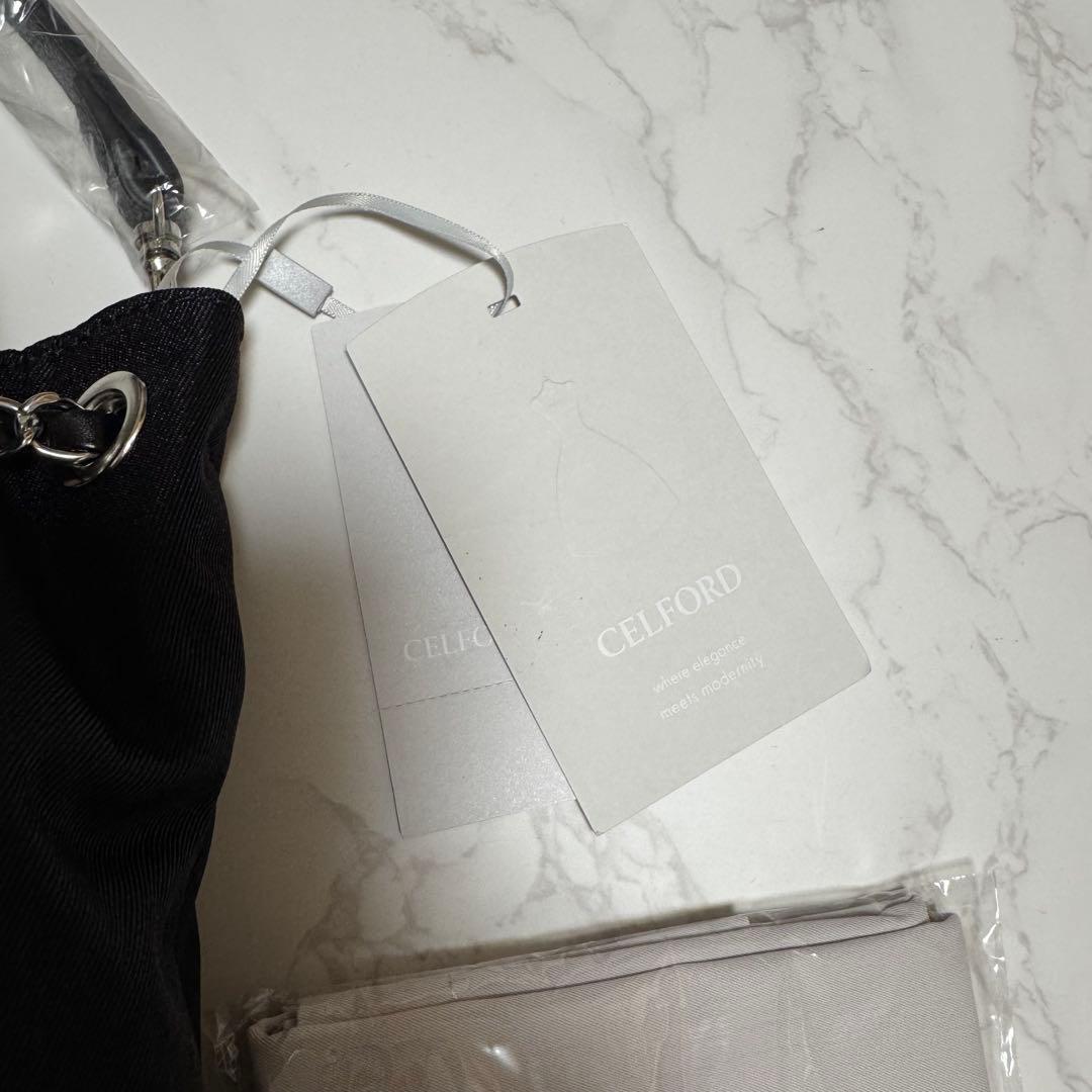 タグ付新品未使用 CELFORD チェーンショルダーフリルサック 黒