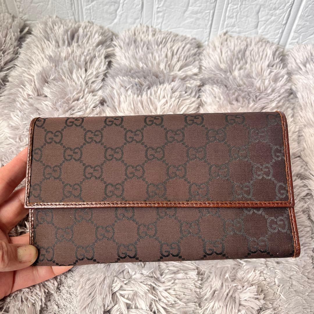 極美品✨GUCCI GGナイロン 三つ折り財布　ブラウン　メンズ　レディース