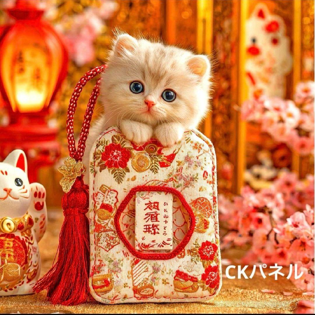 激レアにゃんこ御守りパネル生地　ハンドメイド　ねこパネル生地