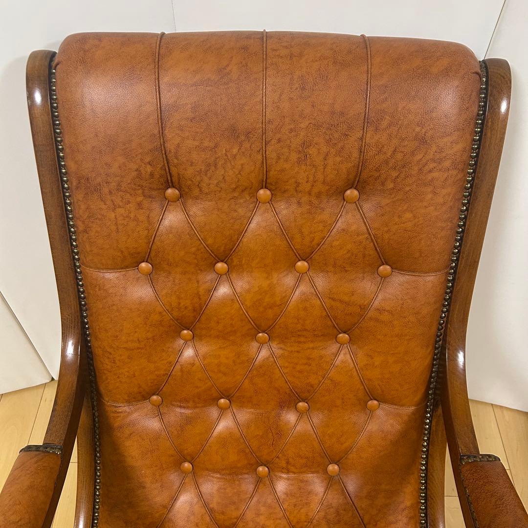 イタリア製　ロッキングチェア　希少オットマン　アンティーク　ブラウンレザー