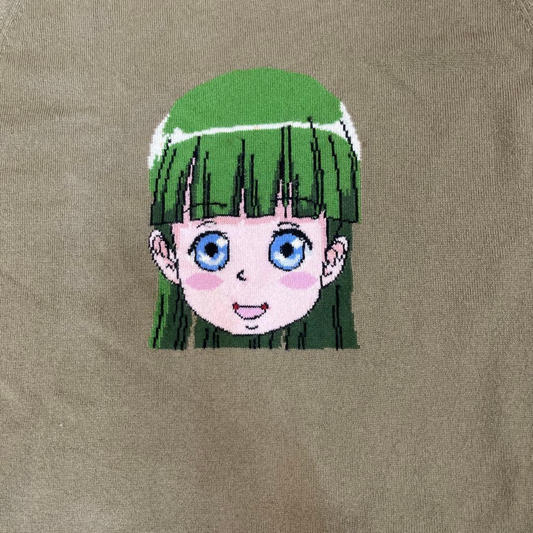 ルシアンペラフィネオリーブ色 長袖カシミヤキャラクタープリント