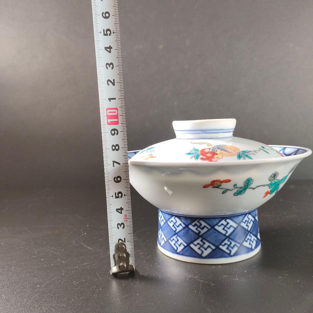 C19-2/呉福作/染錦柘榴梅菊画蓋物丼5客組/共箱/蓋付/茶碗/懐石料理
