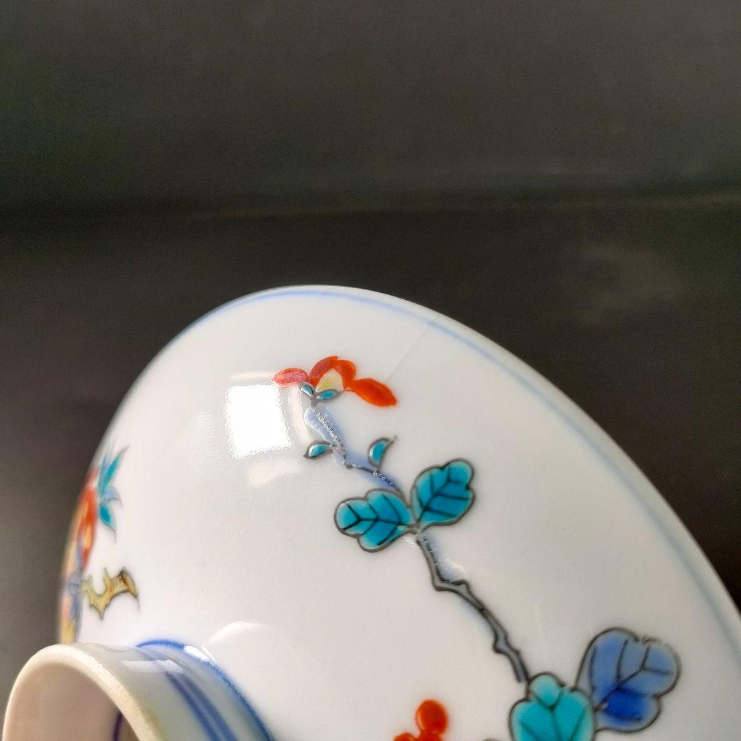 C19-2/呉福作/染錦柘榴梅菊画蓋物丼5客組/共箱/蓋付/茶碗/懐石料理