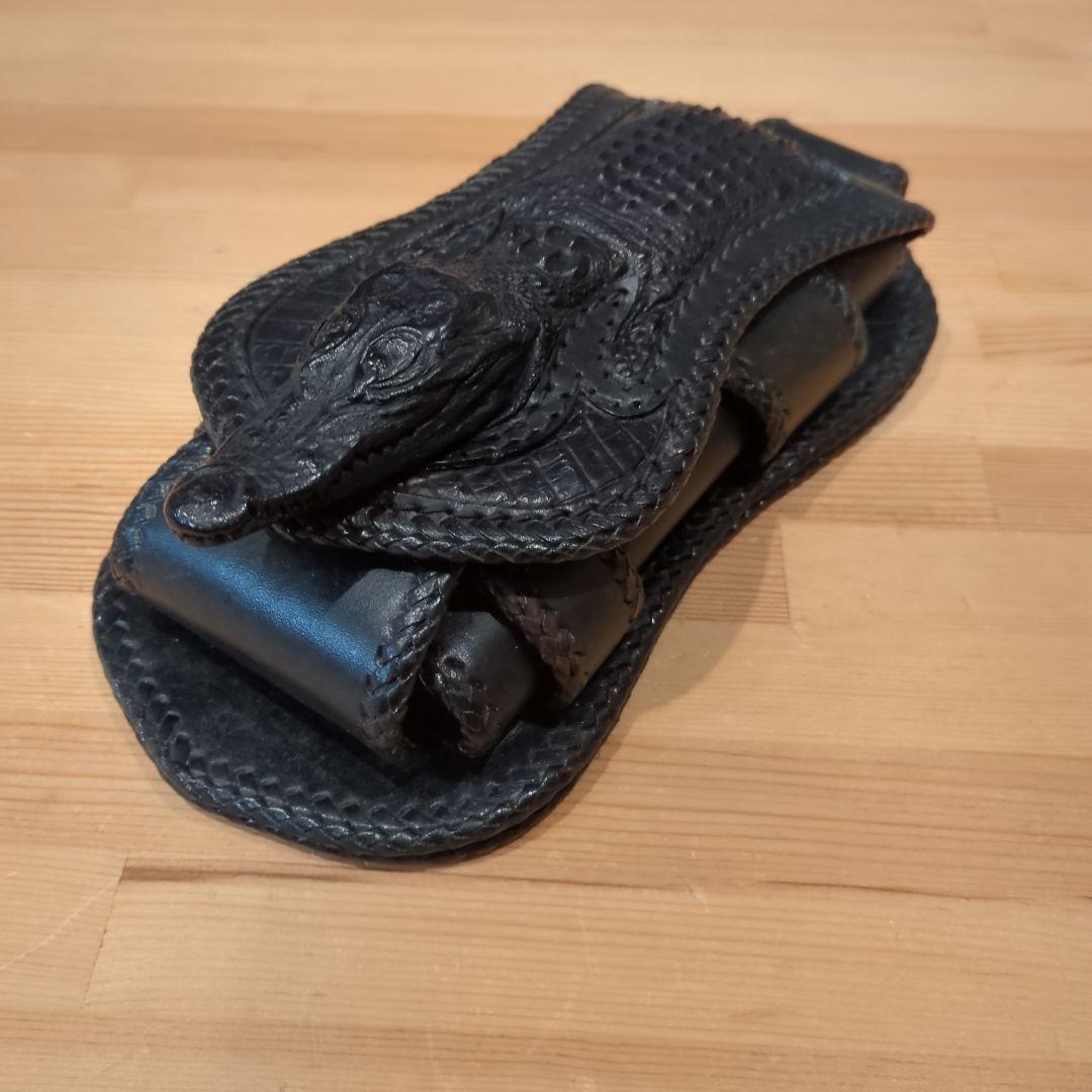ブラックレザー クロコダイル型ホルスターウォレット