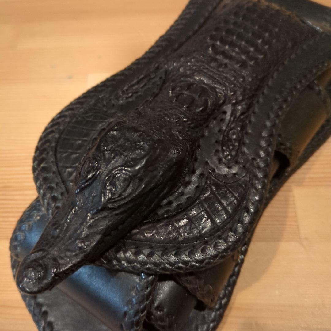 ブラックレザー クロコダイル型ホルスターウォレット