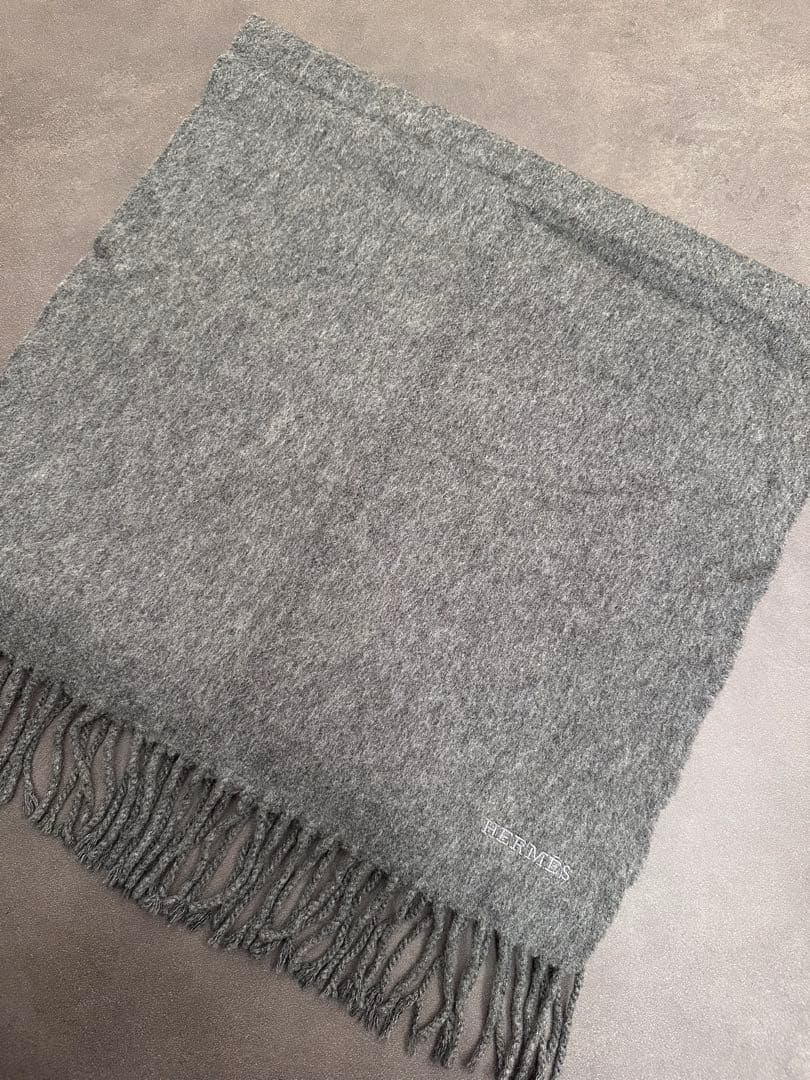 HERMES グレー カシミヤ マフラー